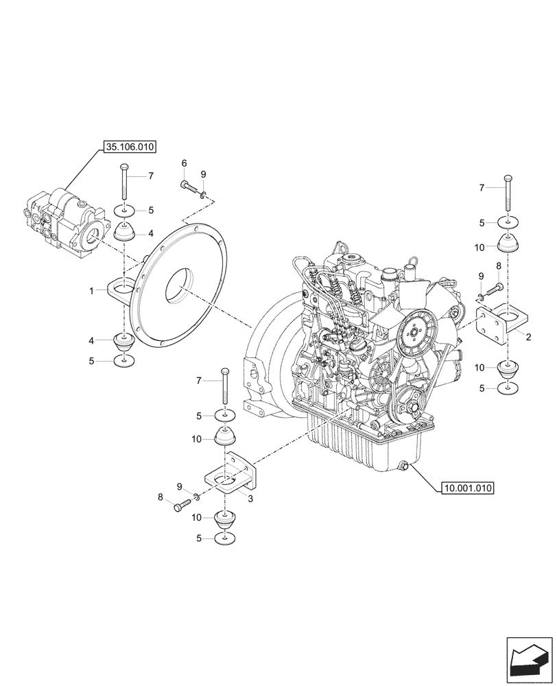 Схема запчастей Case CX26C - (10.001.020) - ENGINE, SUPPORT (10) - ENGINE
