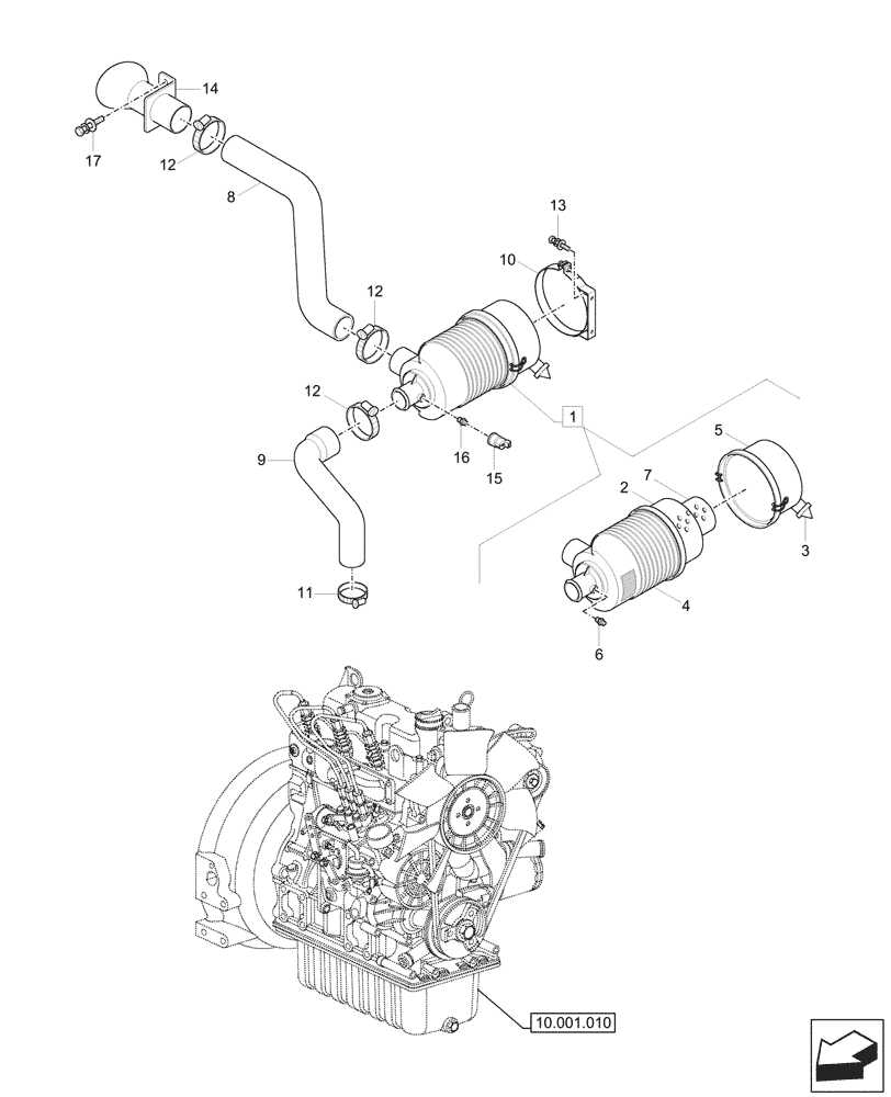 Схема запчастей Case CX26C - (10.202.010) - AIR CLEANER, AIR INTAKE PARTS (10) - ENGINE