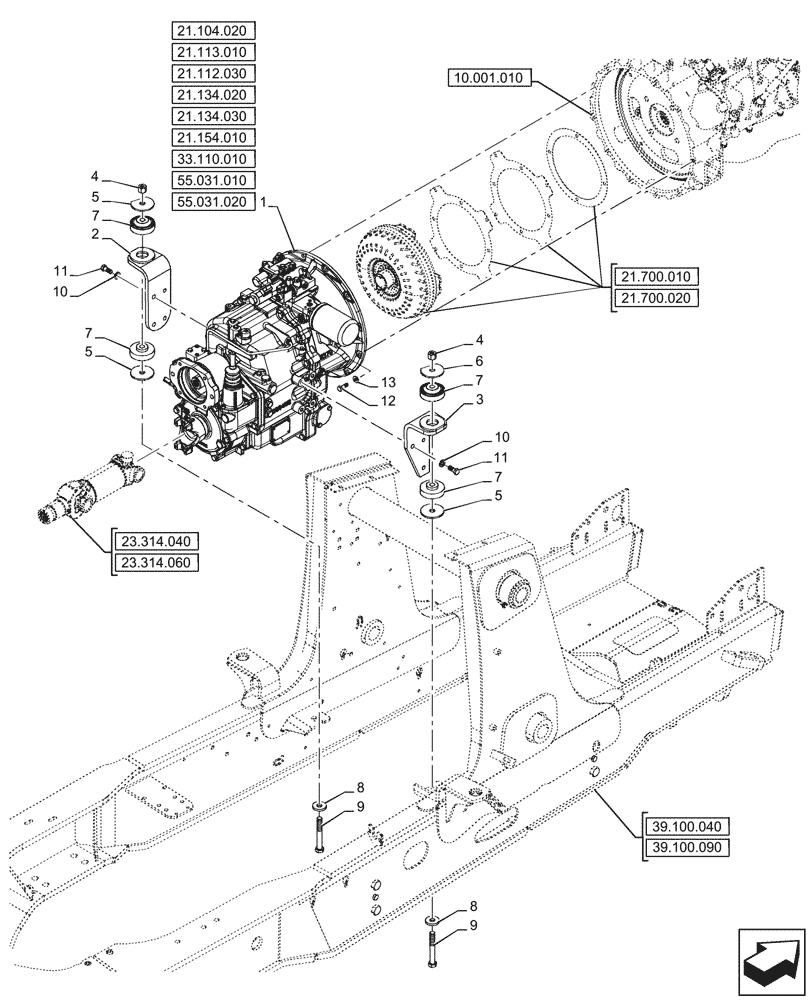 Схема запчастей Case 580N - (21.112.010) - VAR - 423058 - TRANSMISSION, POWERSHUTTLE, 2WD (21) - TRANSMISSION