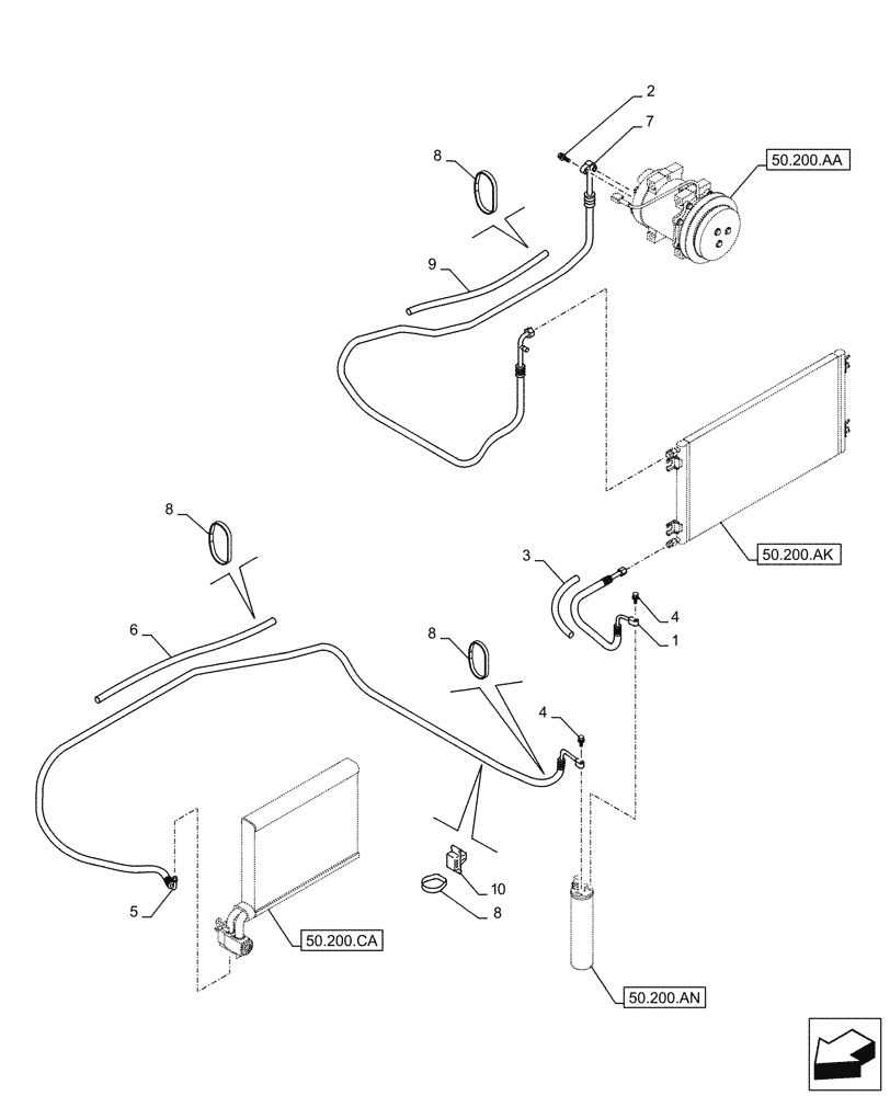 Схема запчастей Case CX350D LC - (50.200.AB[02]) - AIR CONDITIONING, LINES (50) - CAB CLIMATE CONTROL