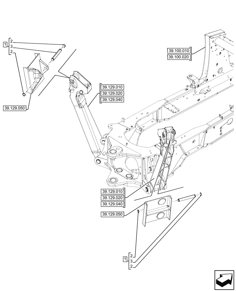 Схема запчастей Case 580SN WT - (39.100.110) - VAR - 423002 - STABILIZER, PIN (39) - FRAMES AND BALLASTING