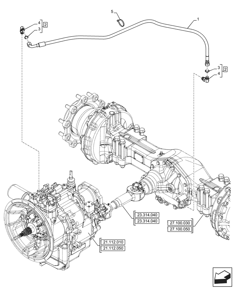 Схема запчастей Case 580SN - (27.106.110) - VAR - 423058 - TRANSMISSION, POWERSHUTTLE, DIFFERENTIAL LOCK, OIL, SUCTION PIPE (27) - REAR AXLE SYSTEM