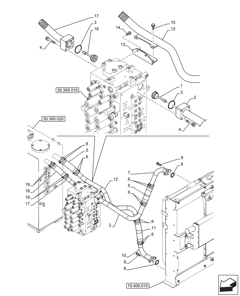 Схема запчастей Case CX290D LC SL - (35.300.010) - OIL COOLER LINE (35) - HYDRAULIC SYSTEMS