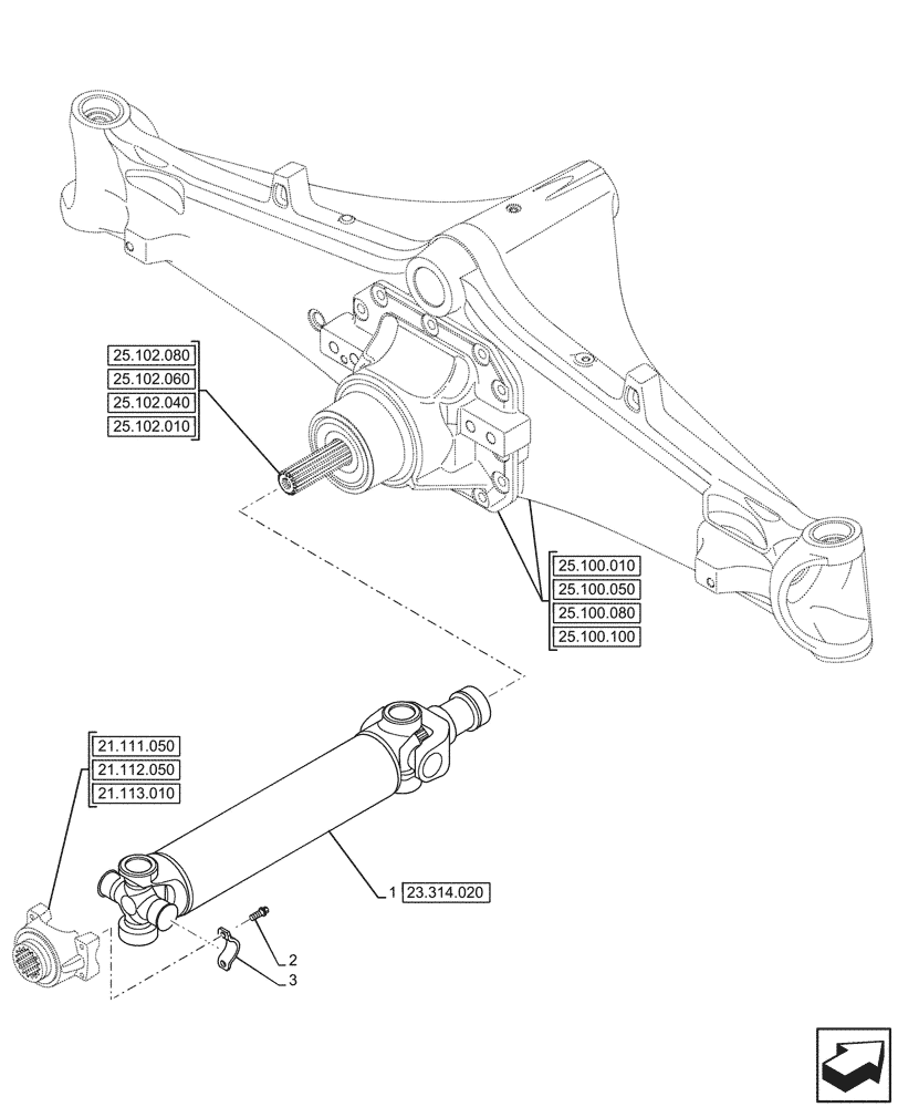 Схема запчастей Case 580N - (23.314.010) - FRONT AXLE, HALF SHAFT, 4WD (23) - FOUR WHEEL DRIVE SYSTEM