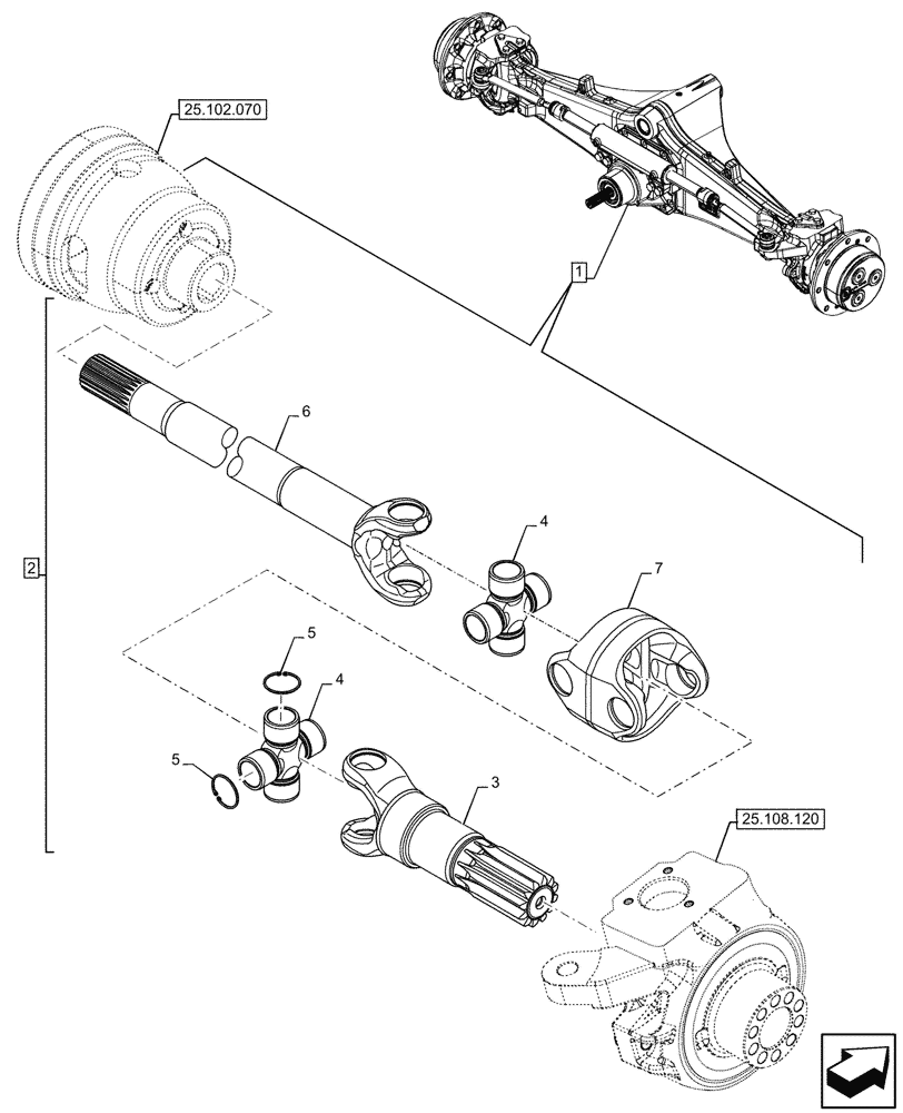 Схема запчастей Case 580SN WT - (25.108.140) - FRONT AXLE, COMPONENTS, SHAFT, 4WD (25) - FRONT AXLE SYSTEM