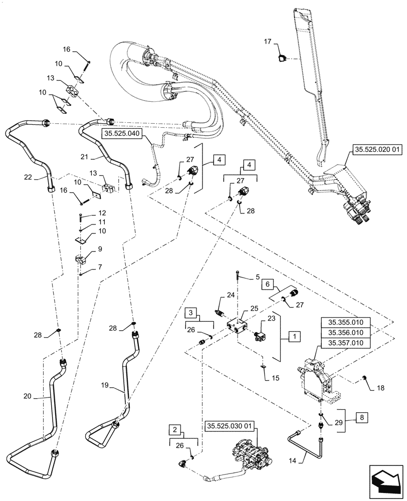 Схема запчастей Case SV340 - (35.525.010[01]) - HIGH FLOW AUXILIARY HYDRAULIC, CHASSIS PLUMBING (35) - HYDRAULIC SYSTEMS