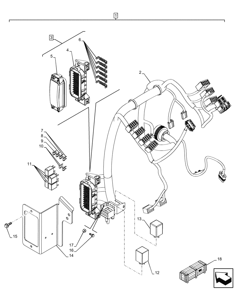 Схема запчастей Case 580SN WT - (55.100.050) - VAR - 423058, 423059 - POWERSHUTTLE, TRANSMISSION, FRONT, CONSOLE, HARNESS, FUSE BOX (55) - ELECTRICAL SYSTEMS