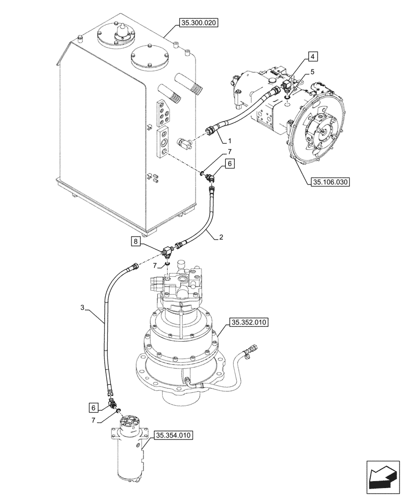 Схема запчастей Case CX290D LC SL - (35.352.050) - MOTO-REDUCTION GEAR, LINES (35) - HYDRAULIC SYSTEMS