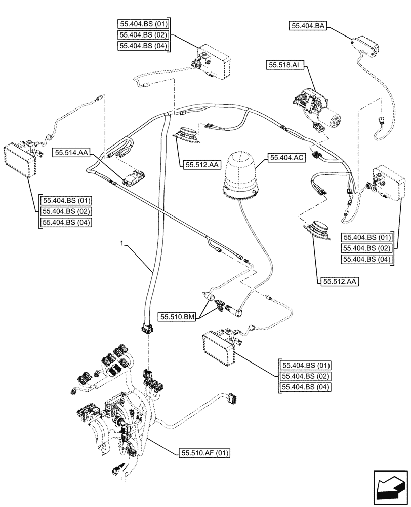 Схема запчастей Case 321F - (55.510.AH[01]) - HARNESS, ROOF-MOUNTED (55) - ELECTRICAL SYSTEMS