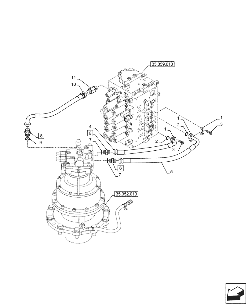 Схема запчастей Case CX290D LC SL - (35.352.060) - MOTO-REDUCTION GEAR, LINES (35) - HYDRAULIC SYSTEMS