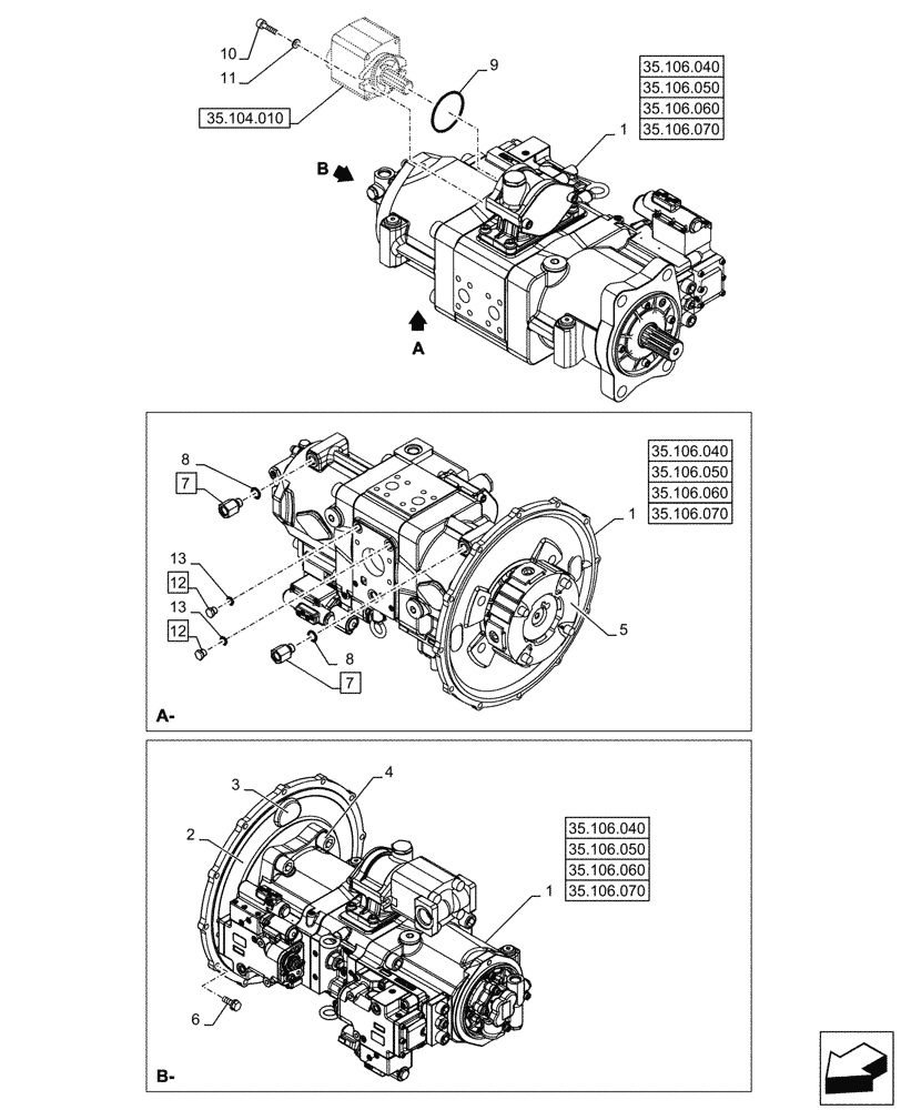 Схема запчастей Case CX290D LC SL - (35.106.030) - VAR - 461863 - VARIABLE DELIVERY HYDRAULIC PUMP, CLAMSHELL BUCKET, ROTATION, W/ ELECTRICAL PROPORTIONAL CONTROL (35) - HYDRAULIC SYSTEMS