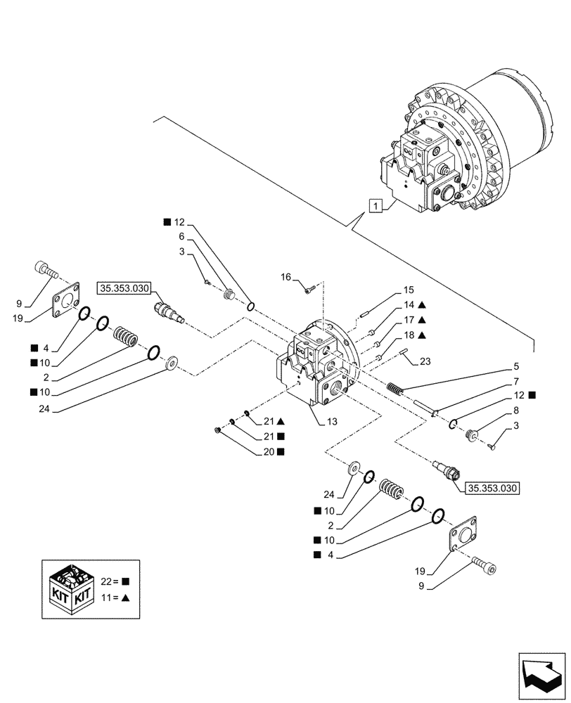 Схема запчастей Case CX290D LC SL - (35.353.020) - TRAVEL MOTOR & REDUCTION GEAR, COMPONENTS (35) - HYDRAULIC SYSTEMS