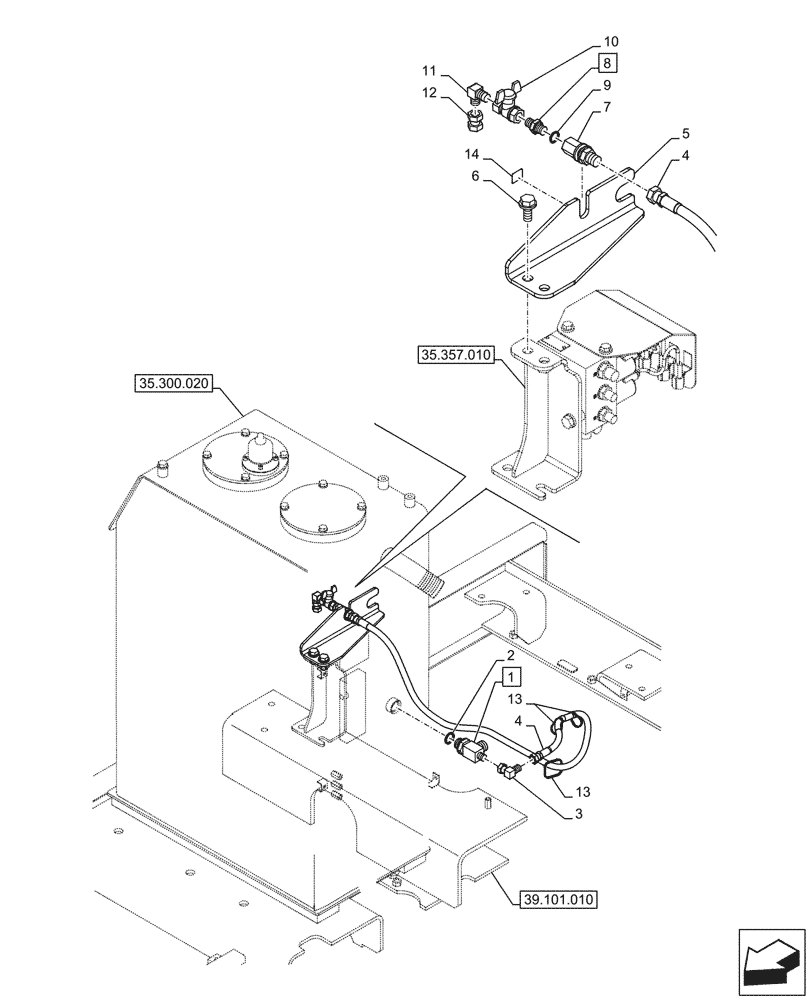 Схема запчастей Case CX290D LC SL - (35.300.030) - VAR - 488034 - HYDRAULIC OIL RESERVOIR, DRAIN LINE (35) - HYDRAULIC SYSTEMS