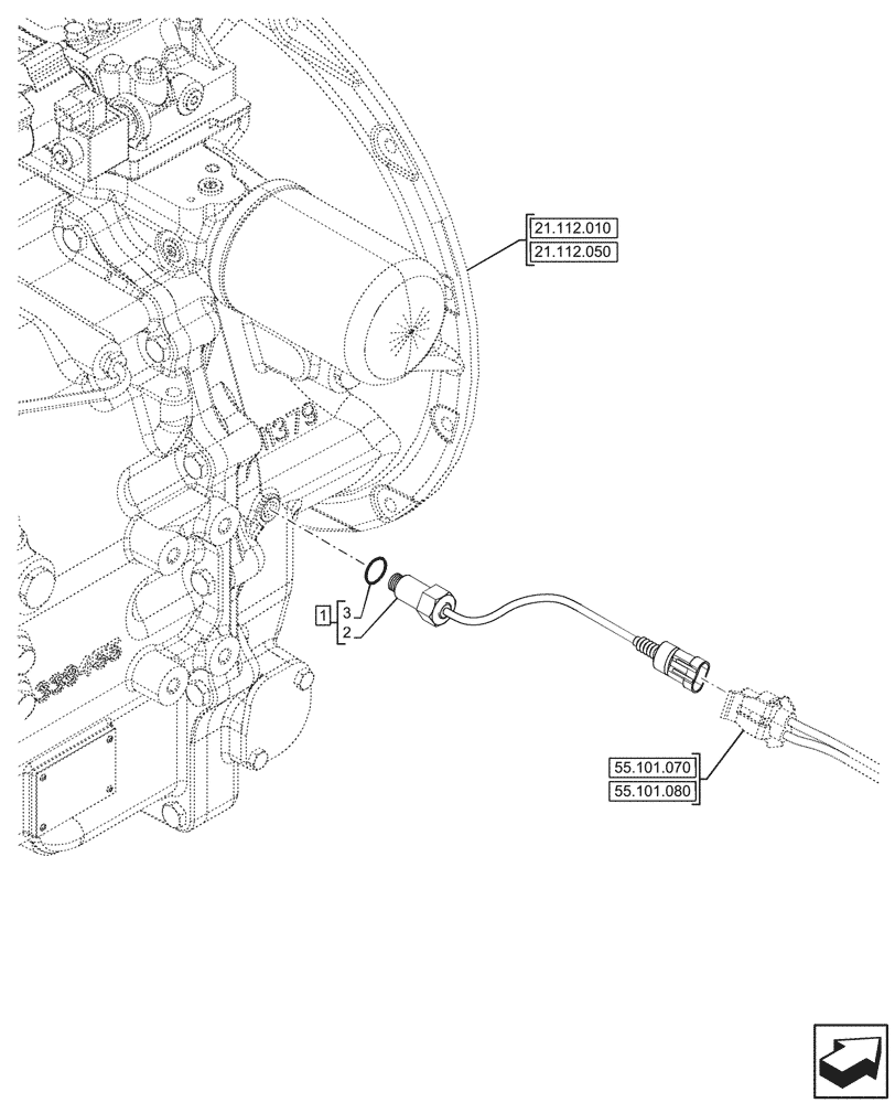 Схема запчастей Case 580N EP - (55.047.040) - POWERSHUTTLE, TRANSMISSION, STEERING, SENSOR (55) - ELECTRICAL SYSTEMS