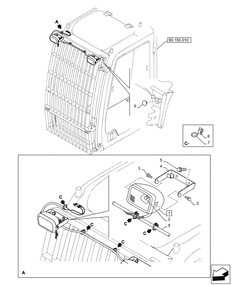 Схема запчастей Case CX290D LC SL - (55.514.010) - VAR - 461024 - 781986 - WORKING LIGHT, CAB, W/ FRONT, GUARD (55) - ELECTRICAL SYSTEMS