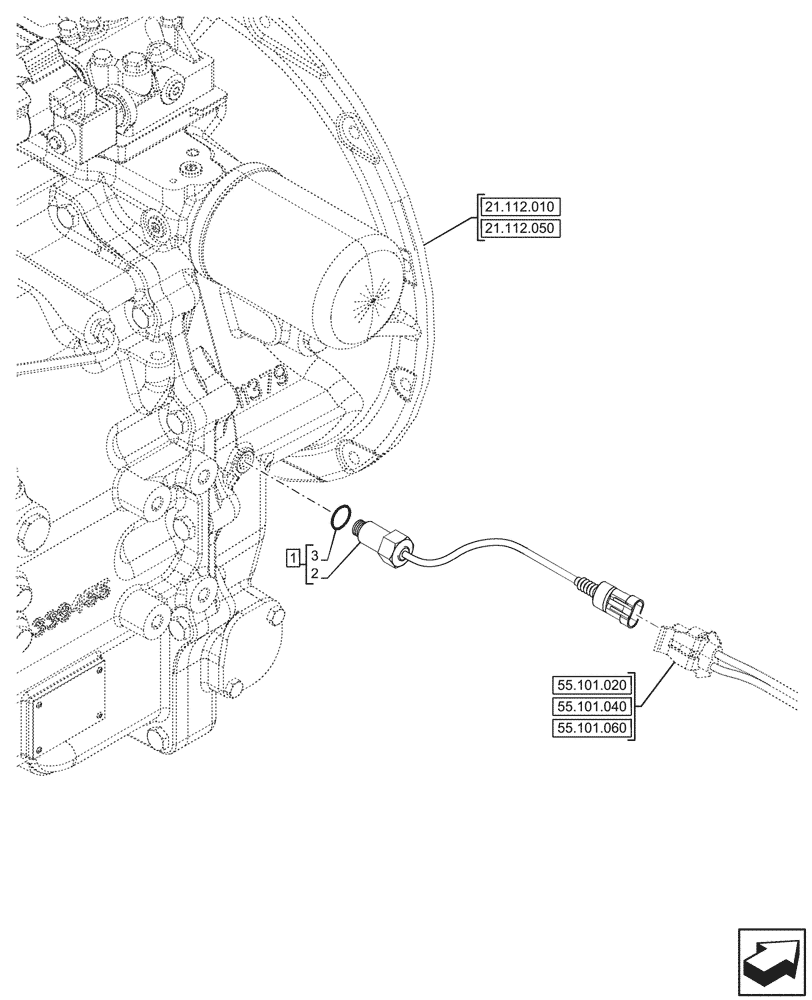 Схема запчастей Case 580N - (55.047.040) - STEERING, SENSOR, W/ POWERSHUTTLE TRANSMISSION (55) - ELECTRICAL SYSTEMS