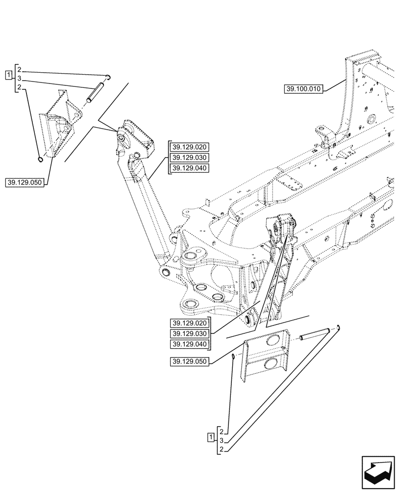 Схема запчастей Case 580N - (39.100.110) - VAR - 423002 - STABILIZER, PIN (39) - FRAMES AND BALLASTING