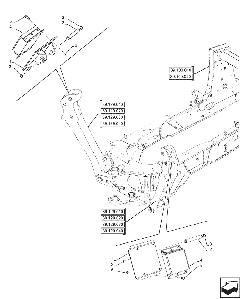 Схема запчастей Case 580SN WT - (39.129.080) - VAR - 442057 - CEMETERY STABILIZER PAD (39) - FRAMES AND BALLASTING