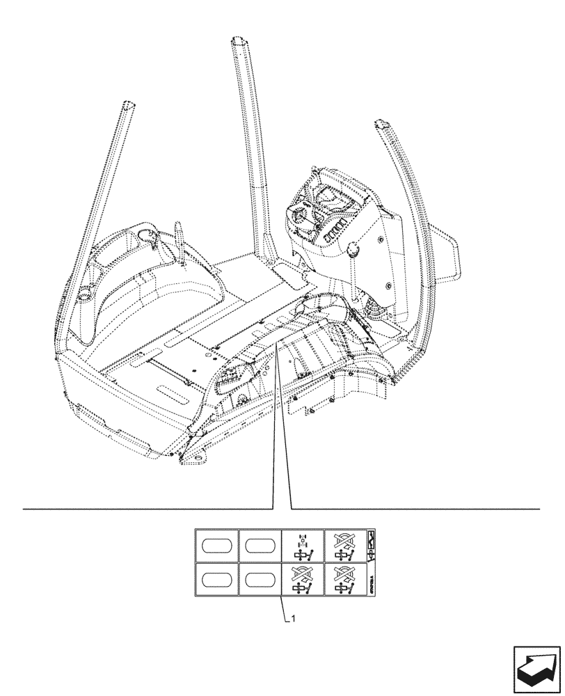 Схема запчастей Case 580N EP - (90.108.300) - VAR - 423058, 423059 - DECAL, POWERSHUTTLE, TRANSMISSION, RIGHT SIDE, FUSE (90) - PLATFORM, CAB, BODYWORK AND DECALS