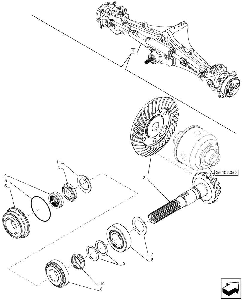 Схема запчастей Case 580N - (25.102.060) - FRONT AXLE, BEVEL GEAR, 4WD (25) - FRONT AXLE SYSTEM
