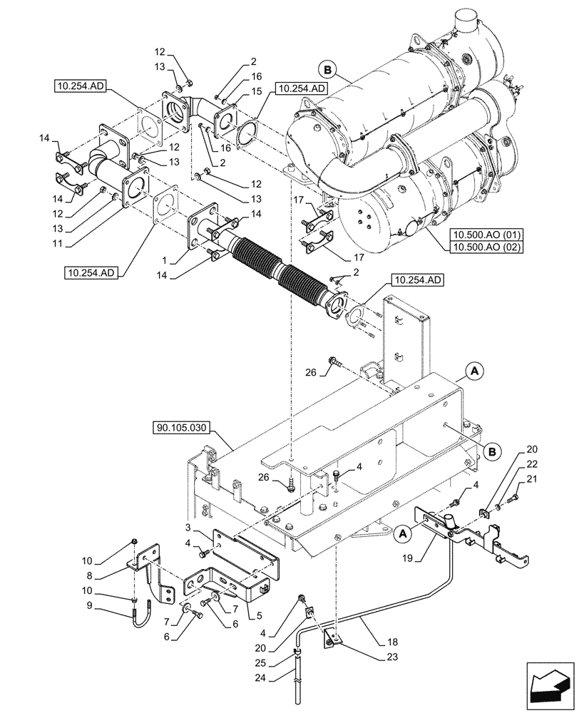 Схема запчастей Case CX290D LC MH - (10.254.010) - EXHAUST SYSTEM, EXHAUST PIPE (10) - ENGINE