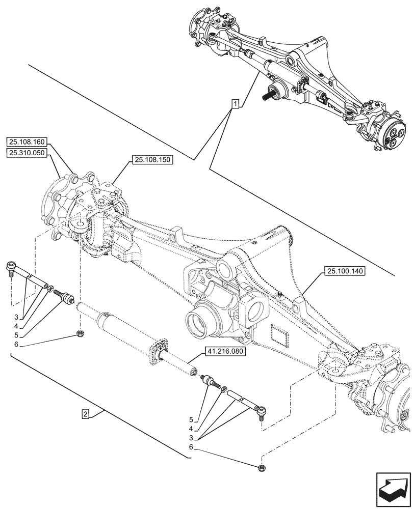 Схема запчастей Case 580N EP - (41.106.080) - FRONT AXLE, COMPONENTS, STEERING TIE-ROD, 4WD (41) - STEERING