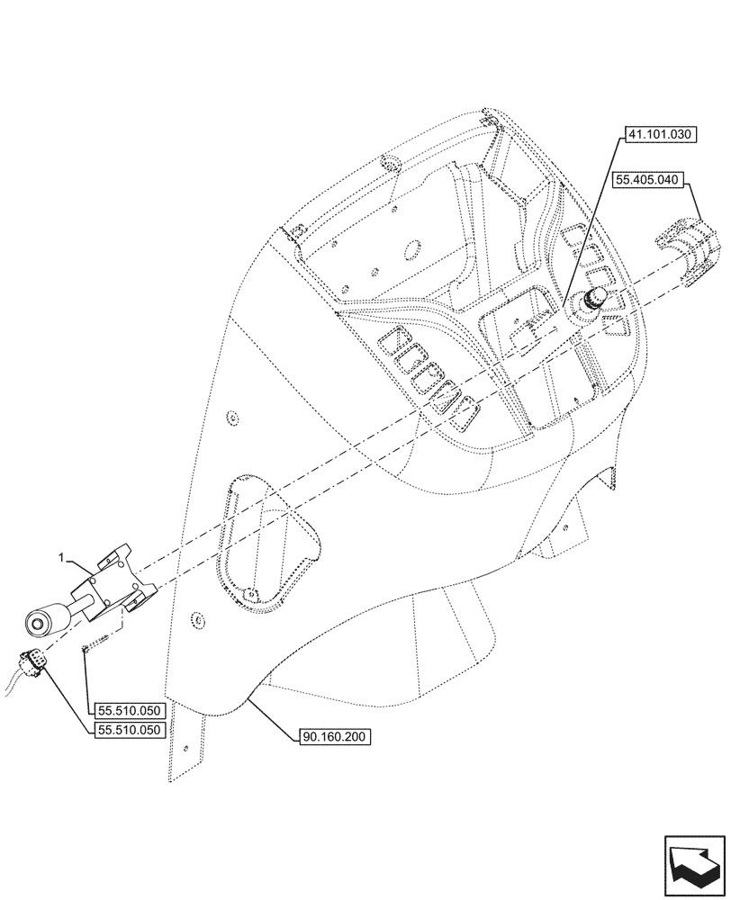 Схема запчастей Case 580N - (55.513.010) - VAR - 423060, 423061 - SEMI-POWERSHIFT, TRANSMISSION, GEARSHIFT, LEVER (55) - ELECTRICAL SYSTEMS