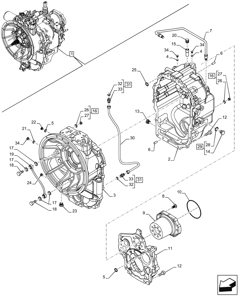 Схема запчастей Case 580SN - (21.112.060) - VAR - 423059 - TRANSMISSION, POWERSHUTTLE, COMPONENTS, HOUSING, 4WD (21) - TRANSMISSION
