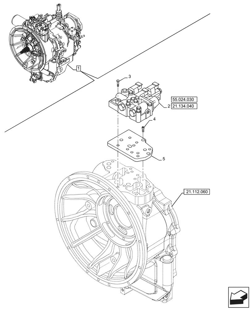 Схема запчастей Case 580N - (21.134.060) - VAR - 423059 - TRANSMISSION, POWERSHUTTLE, COMPONENTS, CONTROL VALVE, 4WD (21) - TRANSMISSION