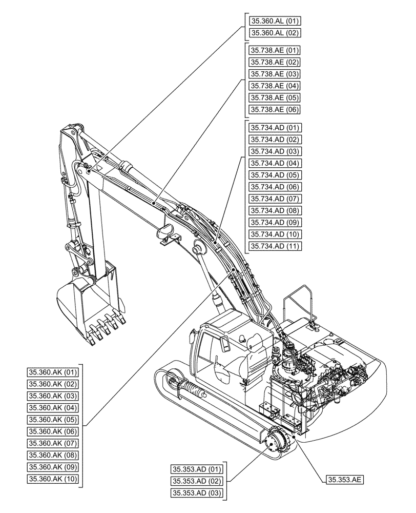 Схема запчастей Case CX350D LC - (00.000.35[02]) - PICTORIAL INDEX - HYDRAULIC SYSTEMS (00) - GENERAL & PICTORIAL INDEX