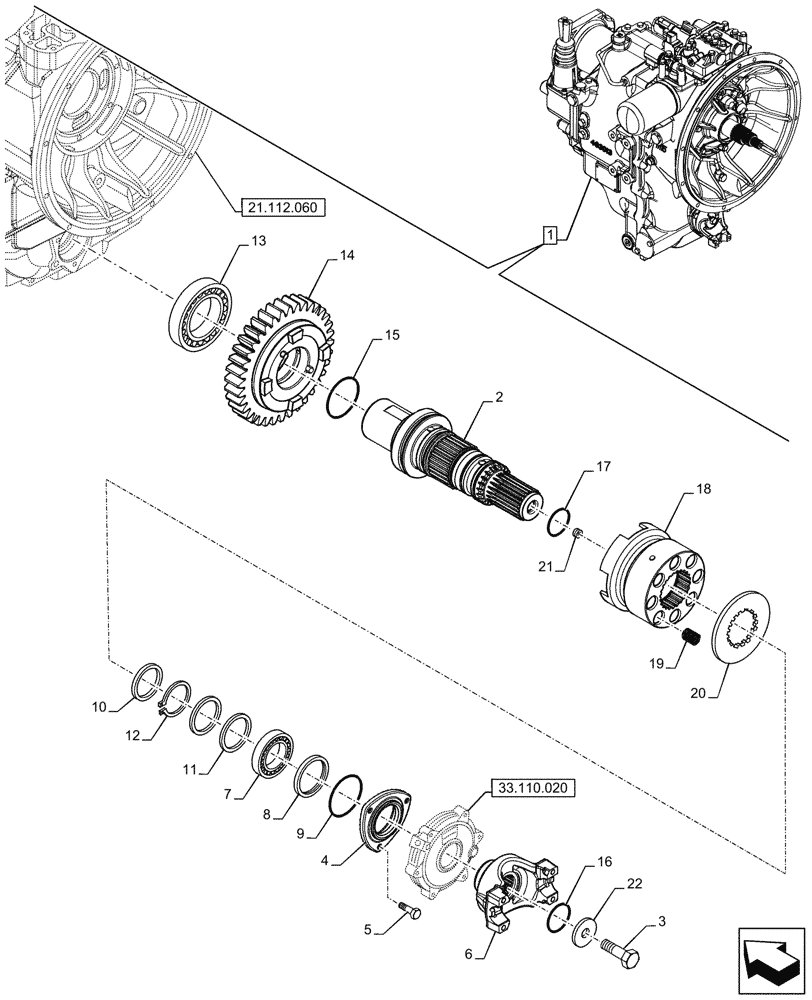 Схема запчастей Case 580N - (21.154.130) - VAR - 423059 - TRANSMISSION, POWERSHUTTLE, COMPONENTS, DRIVEN SHAFT, 4WD (21) - TRANSMISSION