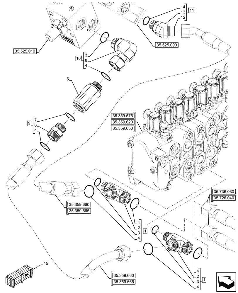 Схема запчастей Case 580SN - (35.525.150) - VAR - 423084 - AUXILIARY HYDRAULIC, LINE (35) - HYDRAULIC SYSTEMS