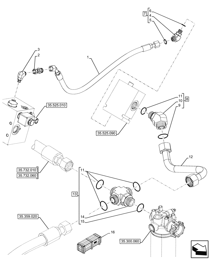 Схема запчастей Case 580N - (35.525.070) - VAR - 423083, 423084 - AUXILIARY HYDRAULIC, CONTROL VALVE, LINE (35) - HYDRAULIC SYSTEMS