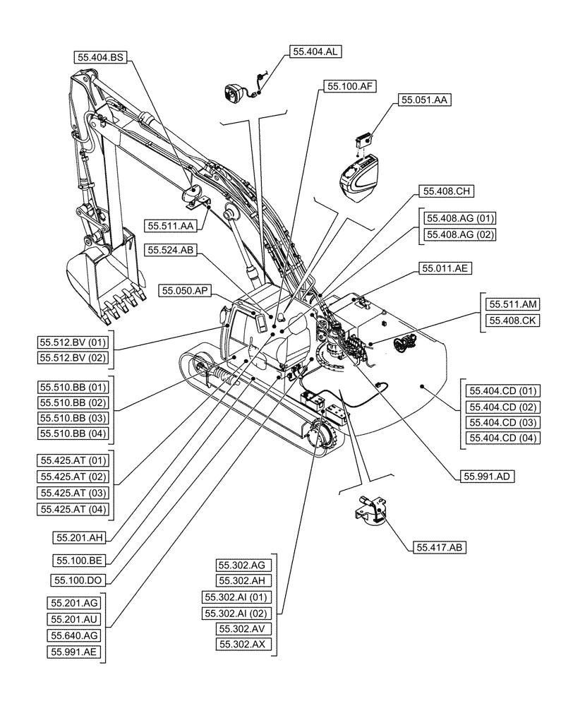Схема запчастей Case CX350D LC - (55.000.00[02]) - SECTION INDEX - ELECTRICAL SYSTEMS (55) - ELECTRICAL SYSTEMS