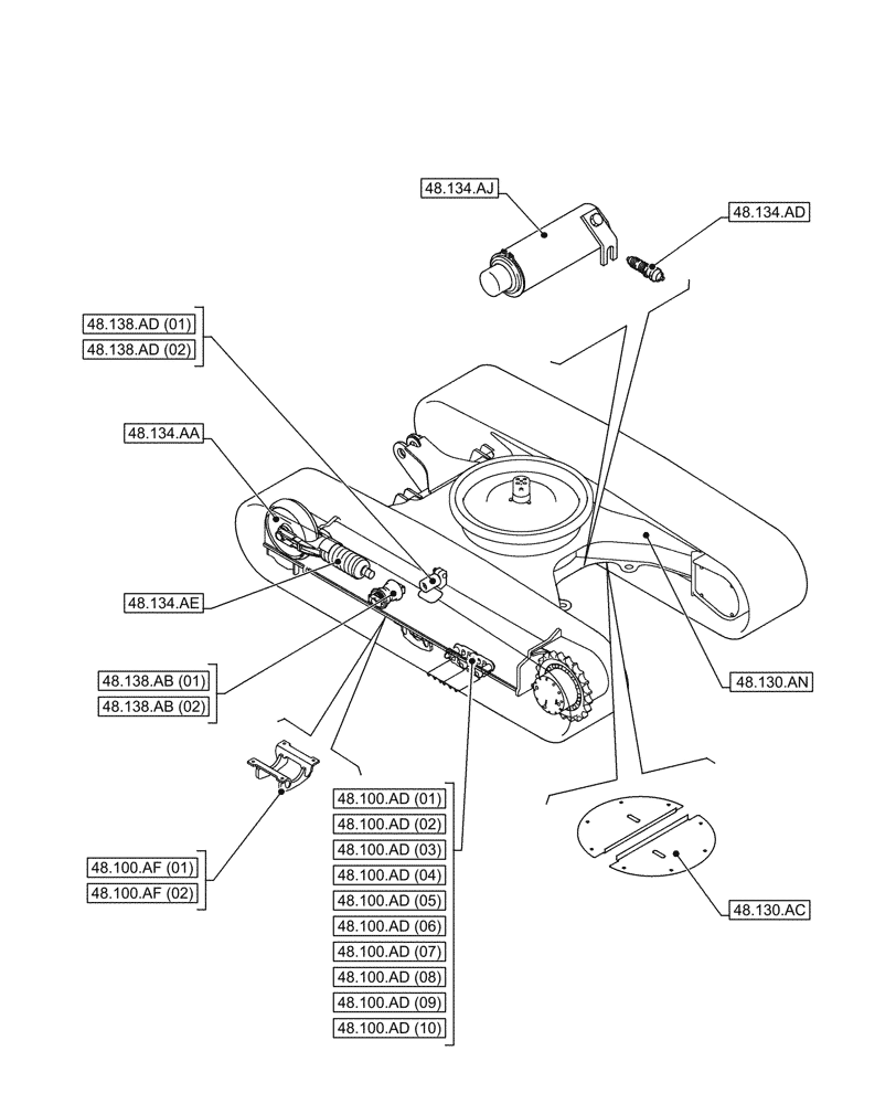 Схема запчастей Case CX350D LC - (48.000.00) - SECTION INDEX - SUSPENSION AND TRACKS (48) - TRACKS & TRACK SUSPENSION