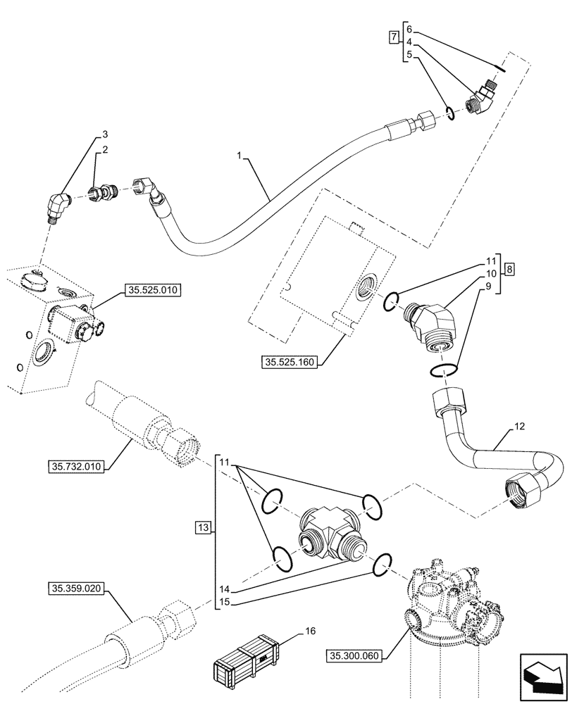 Схема запчастей Case 580SN - (35.525.140) - VAR - 423084 - AUXILIARY HYDRAULIC, LINE (35) - HYDRAULIC SYSTEMS