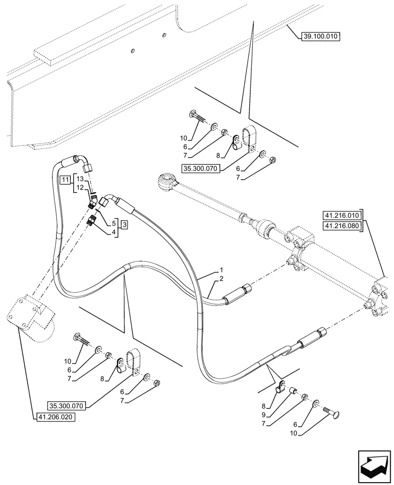 Схема запчастей Case 580N EP - (41.216.110) - STEERING CYLINDER HYD. LINE (41) - STEERING