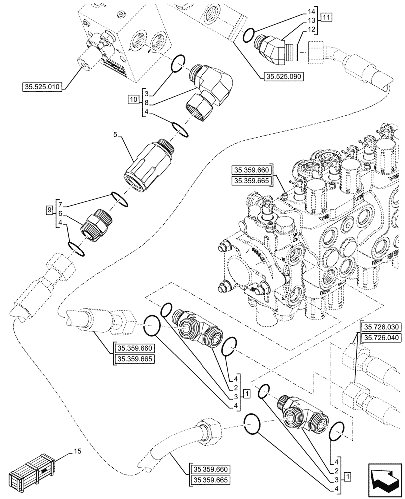 Схема запчастей Case 580N - (35.525.080) - VAR - 423083, 423084 - AUXILIARY HYDRAULIC, CONTROL VALVE, LINE (35) - HYDRAULIC SYSTEMS