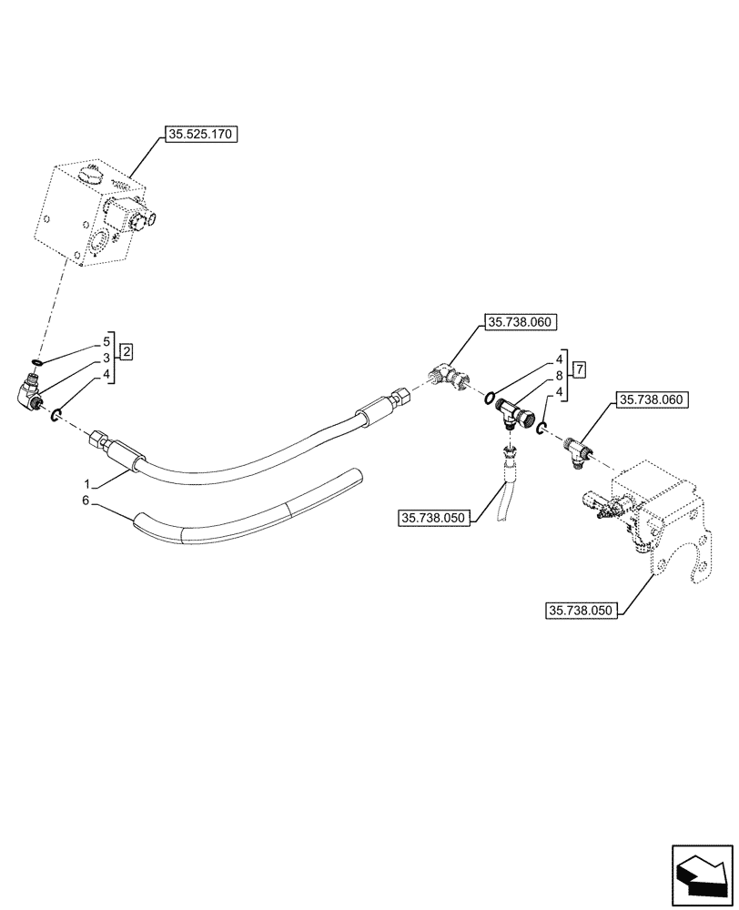 Схема запчастей Case 580SN - (35.525.180) - VAR - 423084, 747662 - AUXILIARY HYDRAULIC, LINE (35) - HYDRAULIC SYSTEMS