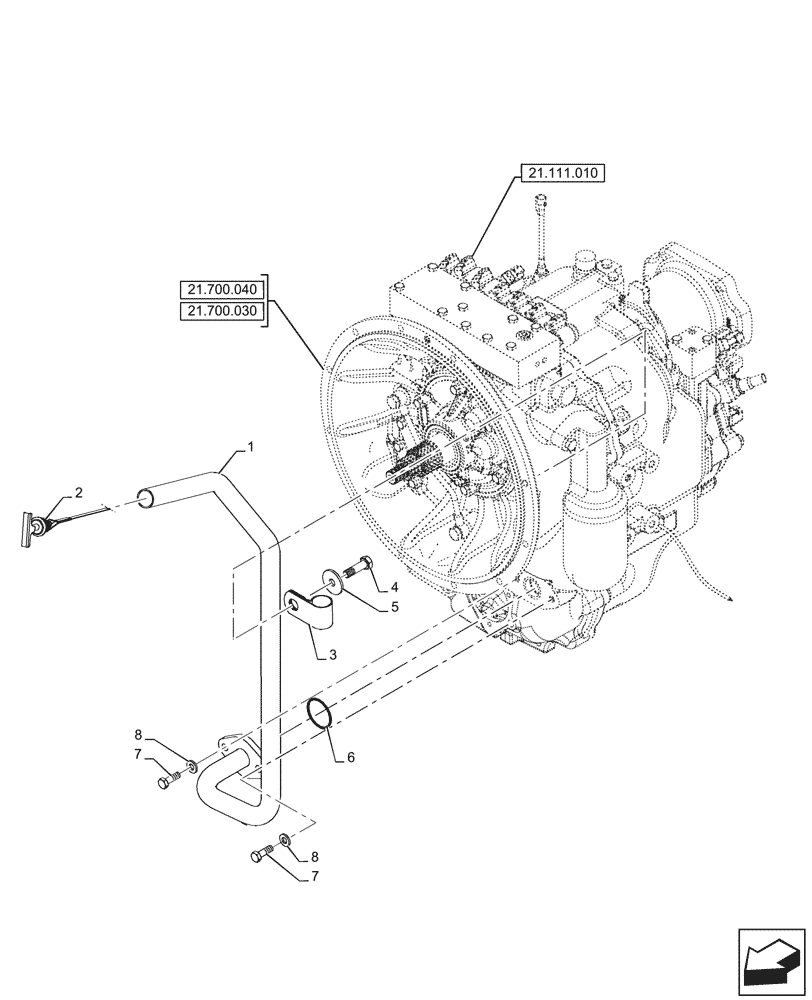 Схема запчастей Case 580SN - (21.111.020) - VAR - 423060 - TRANSMISSION, SEMI-POWERSHIFT, DIPSTICK, 2WD (21) - TRANSMISSION