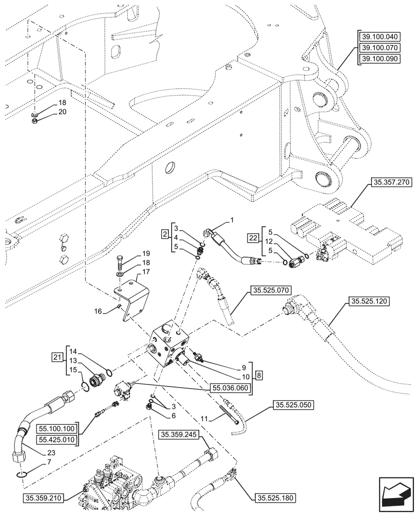 Схема запчастей Case 580SN - (35.525.190) - VAR - 747662 - AUXILIARY HYDRAULIC, CONTROL VALVE, LINE (35) - HYDRAULIC SYSTEMS