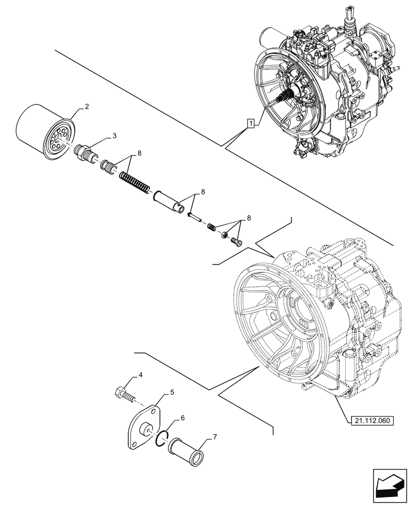 Схема запчастей Case 580N - (21.104.040) - VAR - 423059 - TRANSMISSION, POWERSHUTTLE, COMPONENTS, OIL FILTER, 4WD (21) - TRANSMISSION