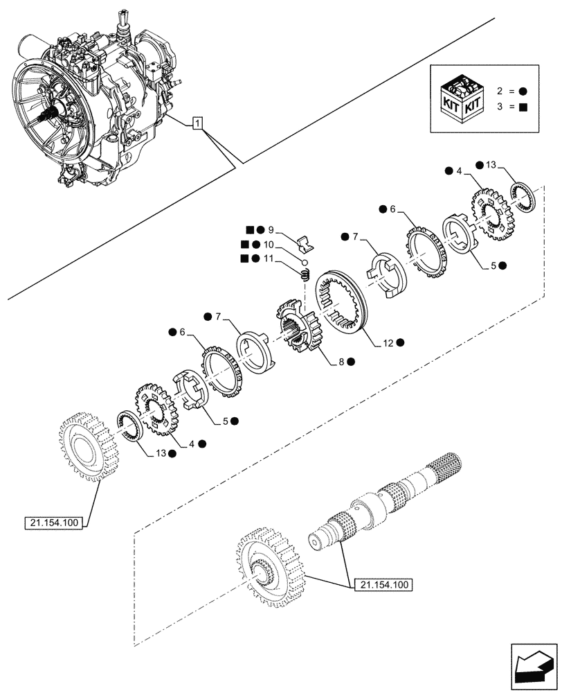 Схема запчастей Case 580SN - (21.154.110) - VAR - 423059 - TRANSMISSION, POWERSHUTTLE, COMPONENTS, SYNCHRONIZER, 4WD (21) - TRANSMISSION