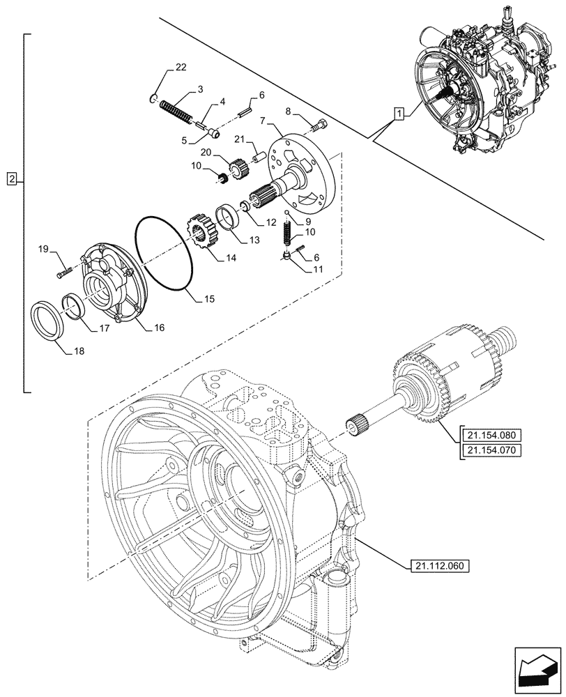 Схема запчастей Case 580N - (21.112.080) - VAR - 423059 - TRANSMISSION, POWERSHUTTLE, COMPONENTS, OIL PUMP, 4WD (21) - TRANSMISSION