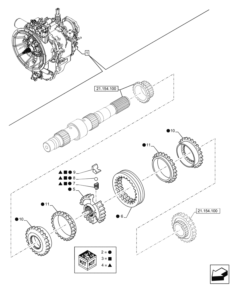 Схема запчастей Case 580N - (21.154.120) - VAR - 423059 - TRANSMISSION, POWERSHUTTLE, COMPONENTS, SYNCHRONIZER, 4WD (21) - TRANSMISSION