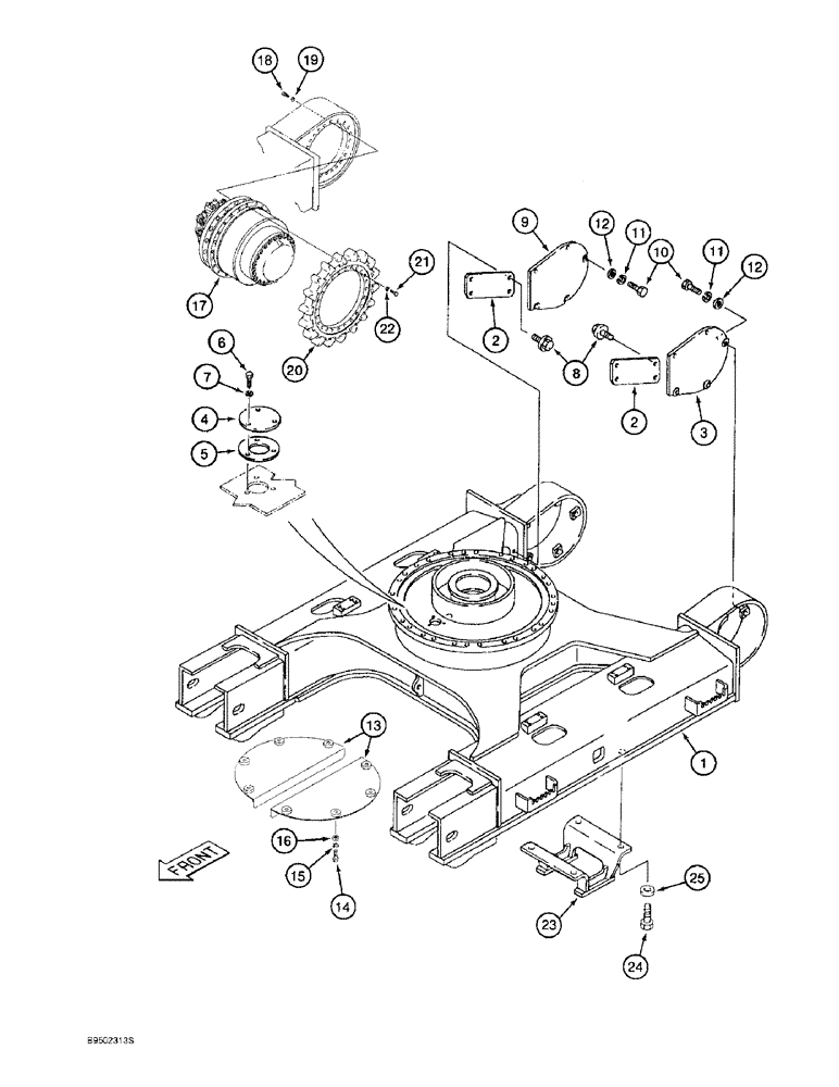 Схема запчастей Case 9045B - (5-02) - TRACK FRAME, DRIVE SPROCKET AND ACCESS COVERS (11) - TRACKS/STEERING