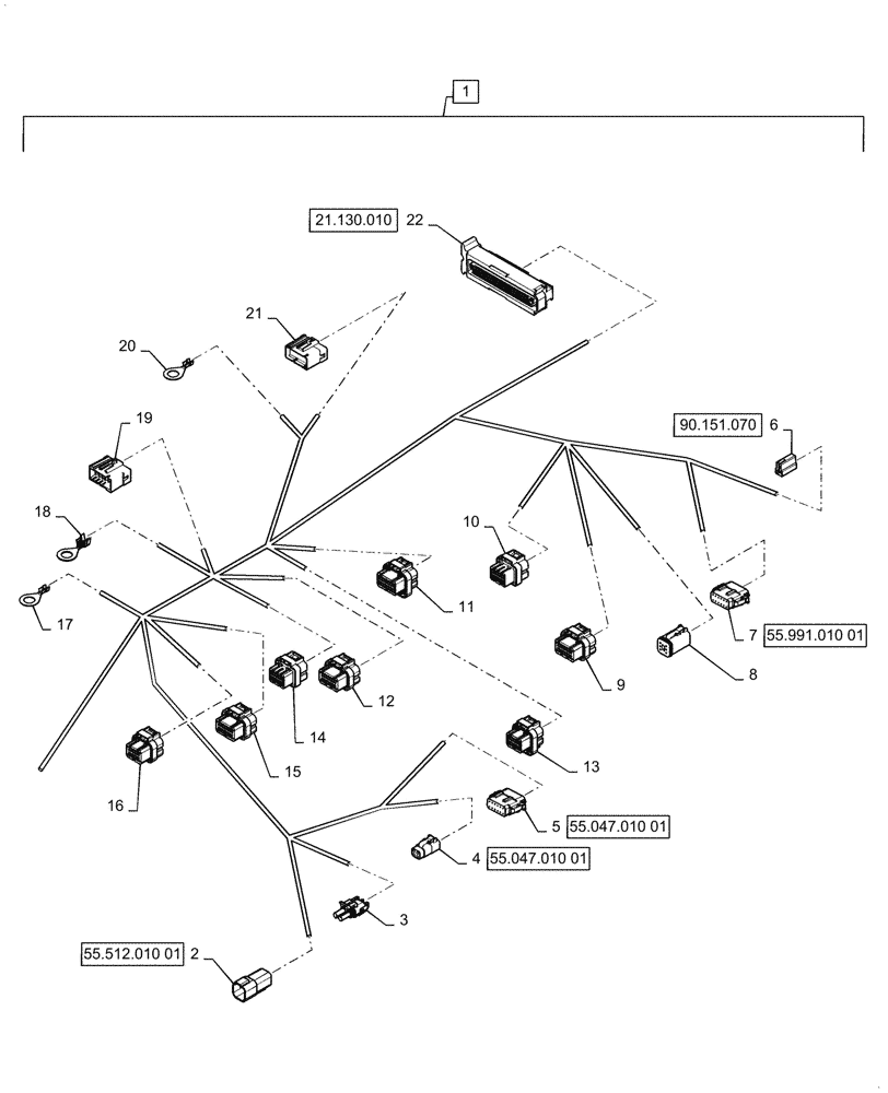 Схема запчастей Case 1021G - (55.510.030[06]) - CAB MAIN WIRE HARNESS ASSEMBLY (55) - ELECTRICAL SYSTEMS