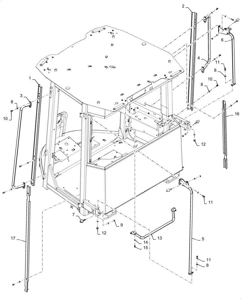Схема запчастей Case 821G - (90.150.030) - VAR - 734065 - CAB GRAB RAIL (90) - PLATFORM, CAB, BODYWORK AND DECALS