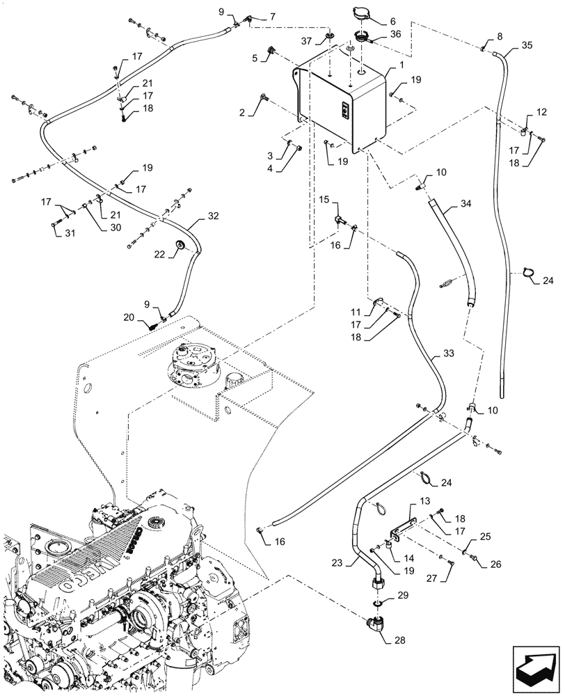 Схема запчастей Case 1021G - (10.400.010) - COOLANT EXPANSION RESERVOIR (10) - ENGINE