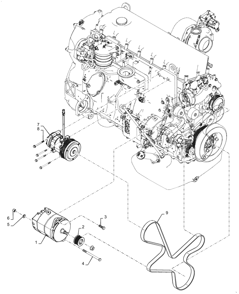 Схема запчастей Case 1021G - (55.301.010) - ALTERNATOR INSTALLATION W/ AIR CONDITIONING (55) - ELECTRICAL SYSTEMS